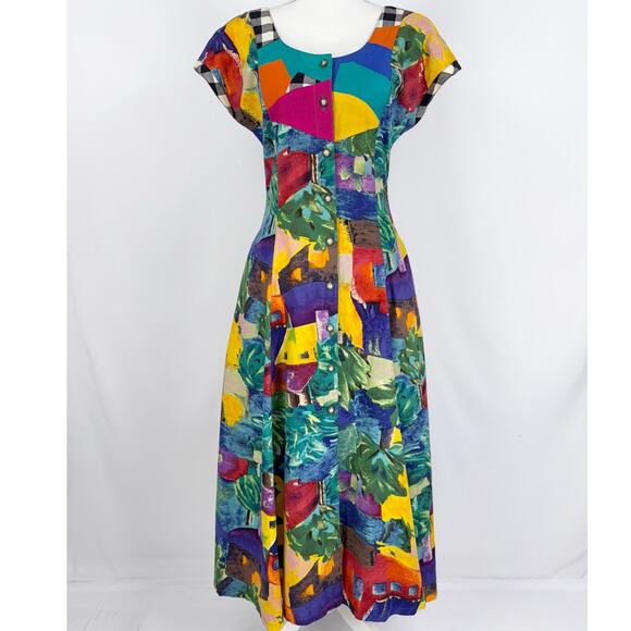 Canvasbacks Women's Vintage Artsy 80s Mixed Media Dress Jacket Set Small XS - Picture 2 of 16